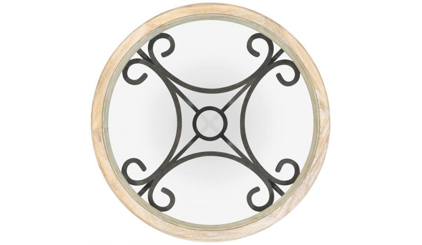 Coffee Tables Decorative glass top table with wrought iron base