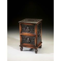 Square & Rectangular Side Tables Renaissance Revival walnut & brass engraved panel bedside chest