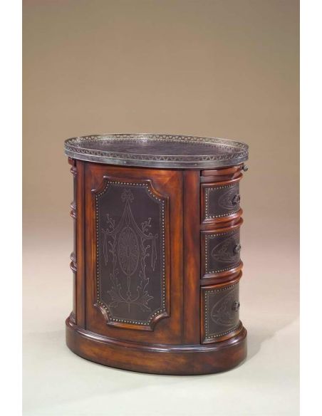 Round & Oval Side Tables Victorian walnut & brass engraved panel oval pedestal chest of drawers