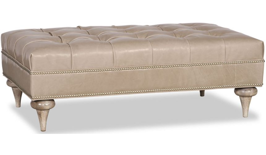 Luxury Leather & Upholstered Furniture Tufted Ottoman Sofa with Nail Head Trims