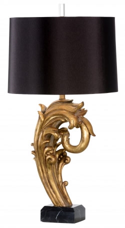 Decorative Accessories Gold Leaf Lamp With Black Marble Base