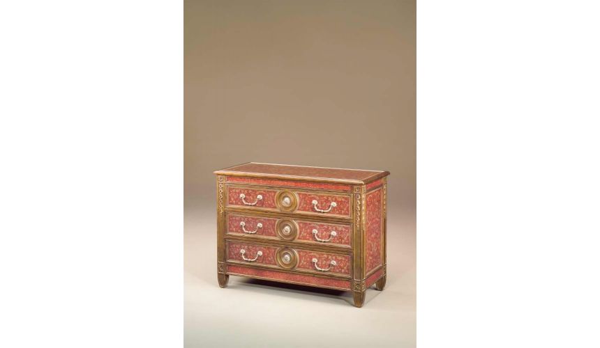 Chest of Drawers Venetian carved giltwood & painted verre eglomise red decoupage chest of drawers