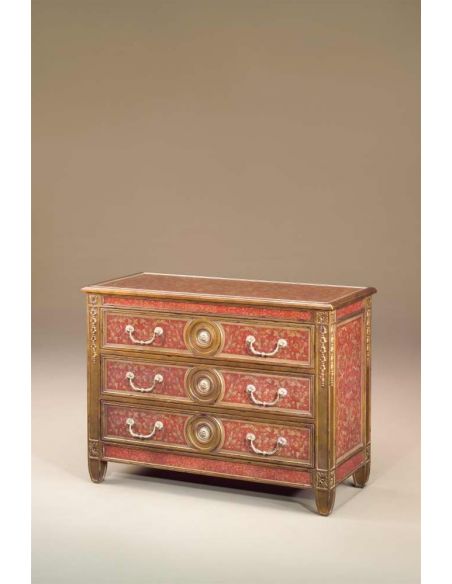 Chest of Drawers Venetian carved giltwood & painted verre eglomise red decoupage chest of drawers