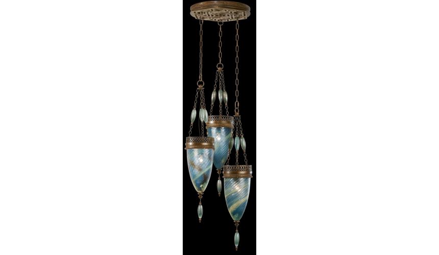 Lighting Pendant of meticulously crafted metalwork, vibrant Desert Sky Blue color