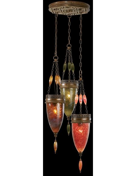 Pendant of meticulously crafted metalwork, Oasis Green, Amber Dunes and Sunset Red colors
