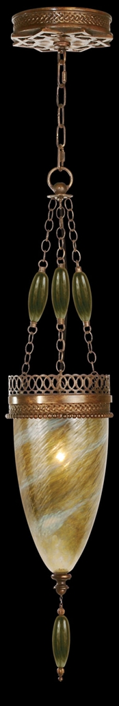 Lighting Pendant of meticulously crafted metalwork, glass in vibrant Oasis Green