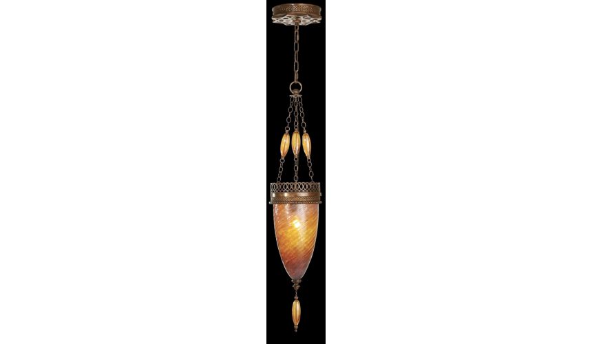 Lighting Pendant of meticulously crafted metalwork, glass in vibrant Amber Dunes color single piece