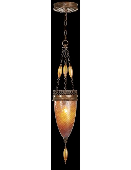 Pendant of meticulously crafted metalwork, glass in vibrant Amber Dunes color single piece