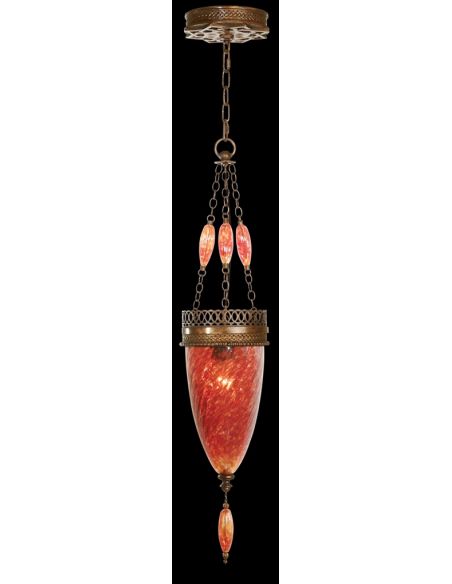 Pendant of meticulously crafted metalwork, glass in vibrant Sunset Red color