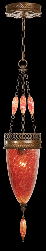 Lighting Pendant of meticulously crafted metalwork, glass in vibrant Sunset Red color
