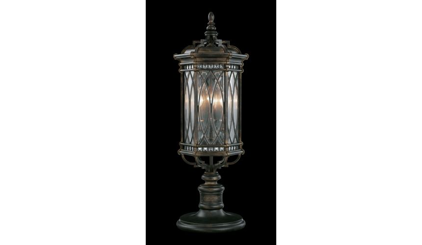 Lighting Pier mount of individually beveled, leaded glass panels