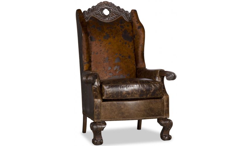 Luxury Leather & Upholstered Furniture Heavily Carved Arm Chair