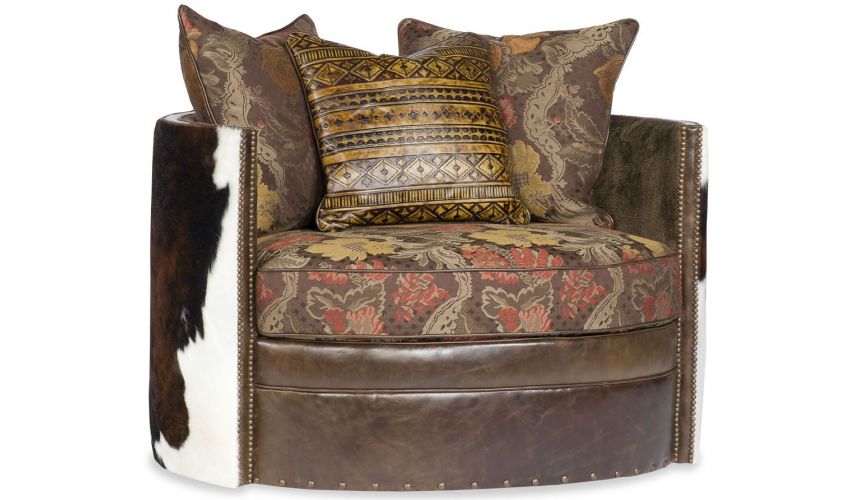Luxury Leather & Upholstered Furniture Wrap Around Swivel with western accent
