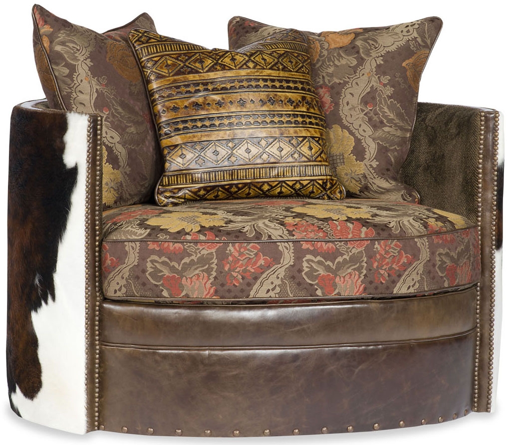 Luxury Leather & Upholstered Furniture Wrap Around Swivel with western accent