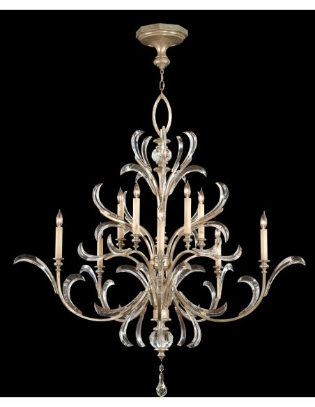Chandelier in warm muted silver leaf finish. Features beveled crystal accents