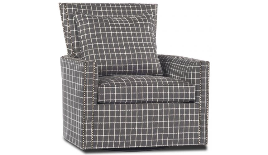 Luxury Leather & Upholstered Furniture Plaid Swivel Chair