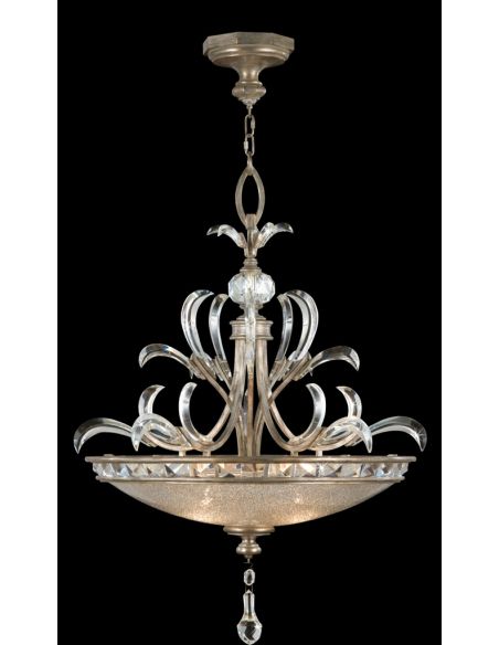 Pendant in warm muted silver leaf finish. Features beveled crystal accents