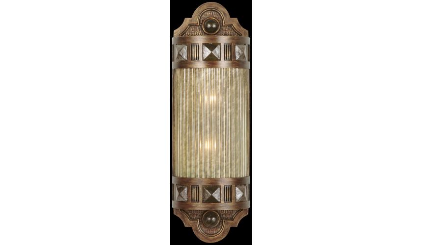 Lighting Petite sconce of meticulously crafted metalwork, glass in Oasis Green