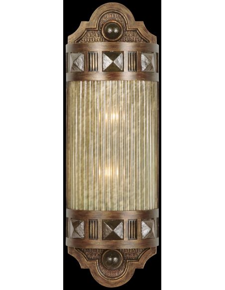 Petite sconce of meticulously crafted metalwork, glass in Oasis Green
