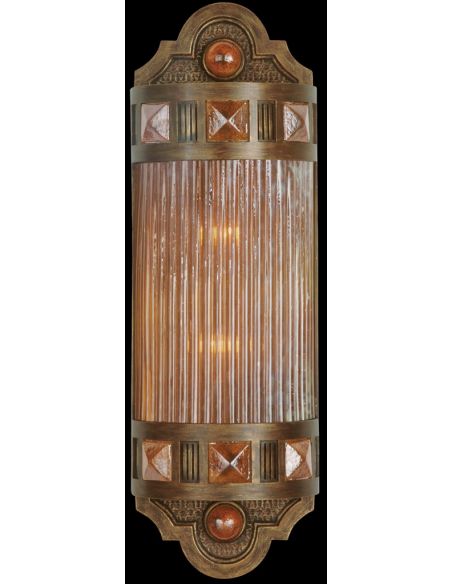 Petite sconce of meticulously crafted metalwork, glass in vibrant Amber Dunes color
