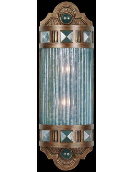 Petite sconce of meticulously crafted metalwork, glass in vibrant Desert Sky Blue color