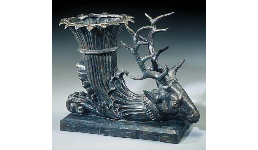 Decorative Accessories Bronze trophy stag head display planter.