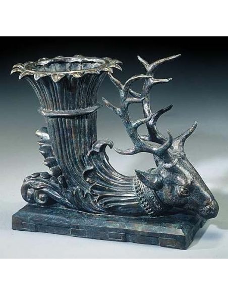 Bronze trophy stag head display planter.