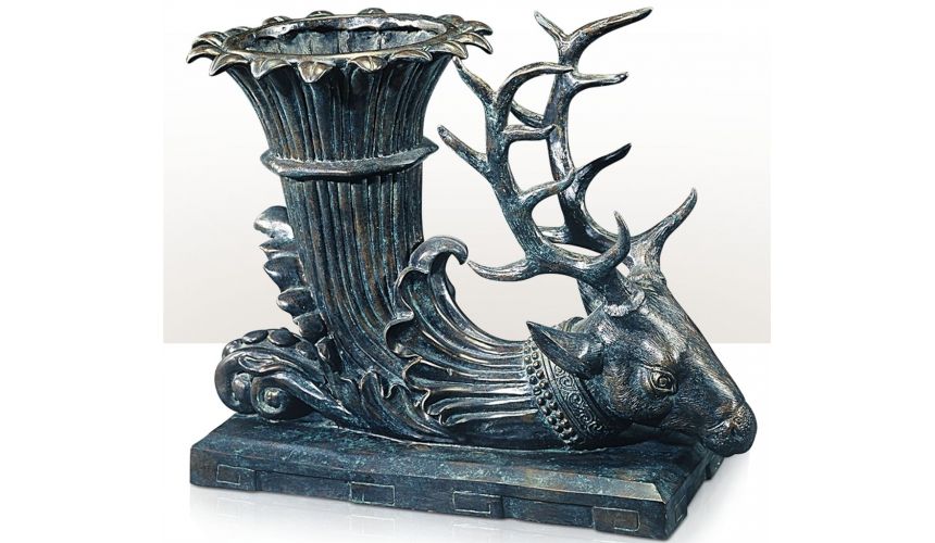 Decorative Accessories Bronze trophy stag head display planter.