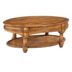 Coffee Tables High End Furniture Oval Cocktail Table 2 Drawers Aged Tobacco Finish