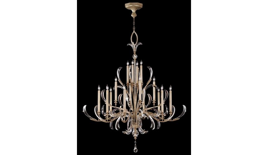 Lighting Chandelier in a warm muted silver leaf finish