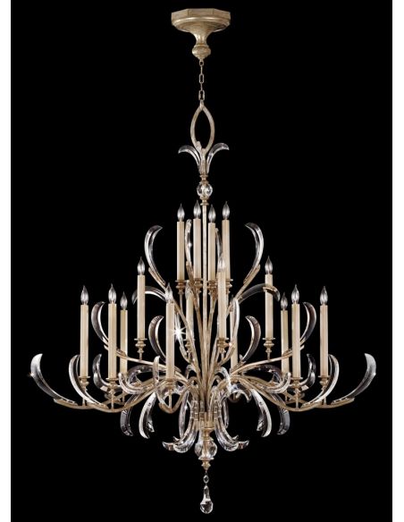 Chandelier in a warm muted silver leaf finish