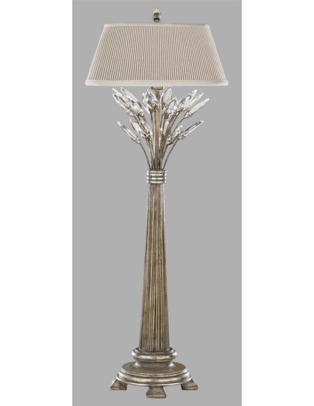 Console lamp in antiqued warm silver leaf with stylized faceted crystal leaves