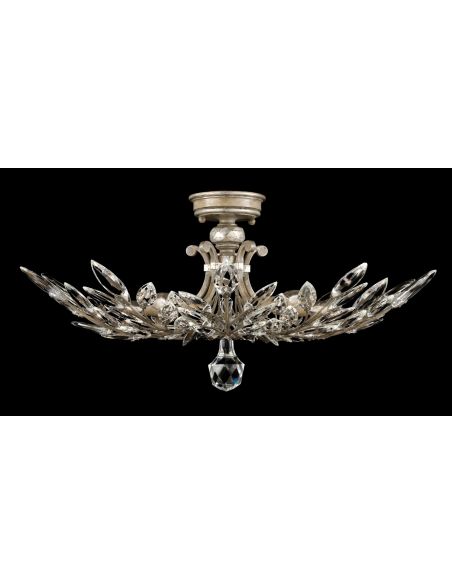 Semi-flush in antiqued warm silver leaf with stylized faceted crystal leaves