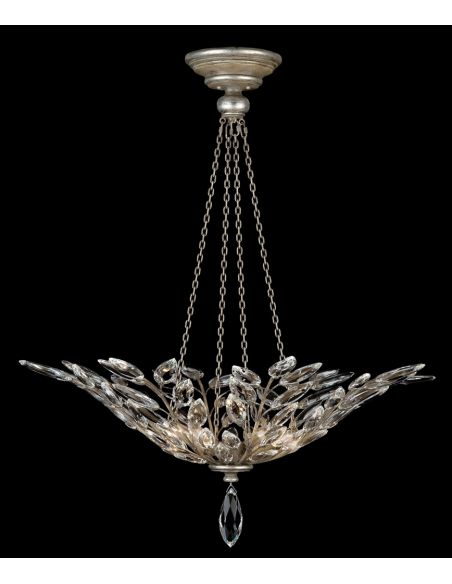 Pendant in antiqued warm silver leaf with stylized faceted crystal leaves