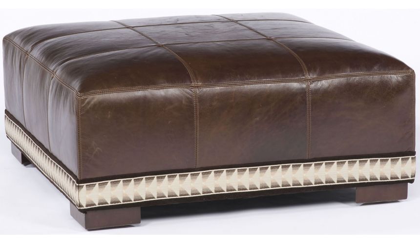 Luxury Leather & Upholstered Furniture Leather Ottoman with White Accent Trim