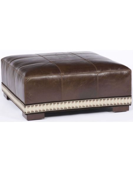 Leather Ottoman with White Accent Trim
