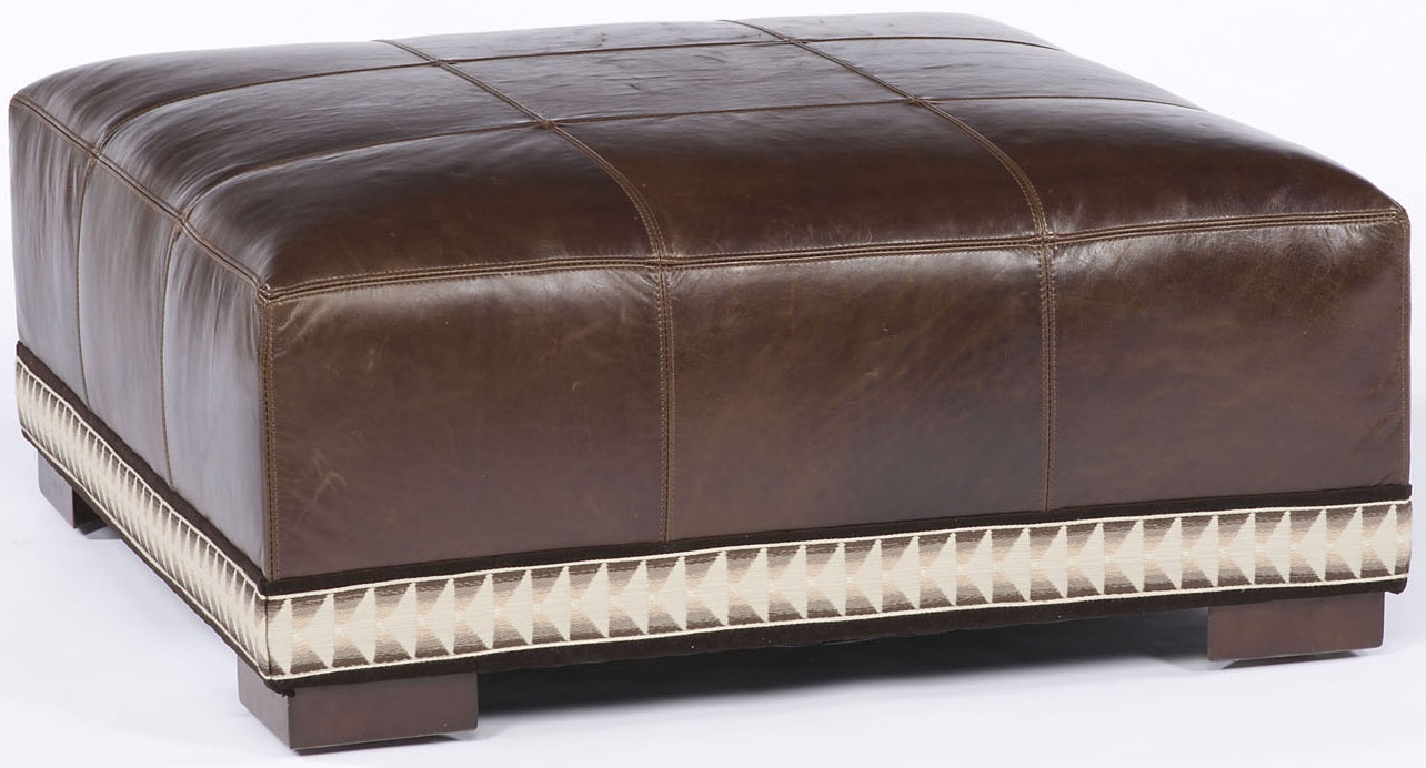 Luxury Leather & Upholstered Furniture Leather Ottoman with White Accent Trim