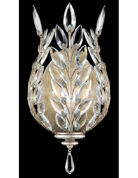 Coupe in antiqued warm silver leaf with stylized faceted crystal leaves