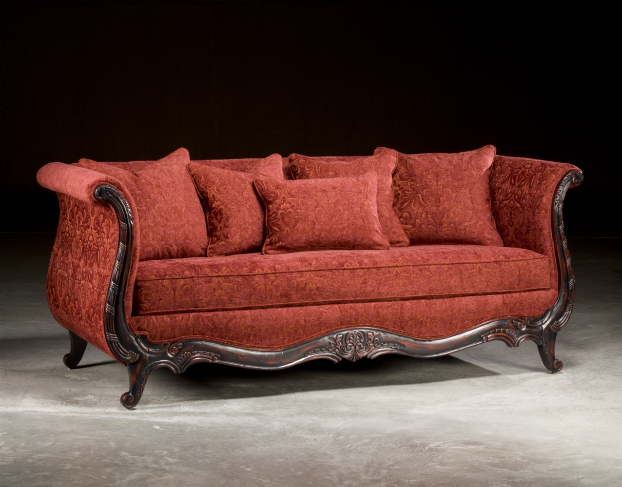 SOFA, COUCH & LOVESEAT Wood Frame Antique Red Sofa