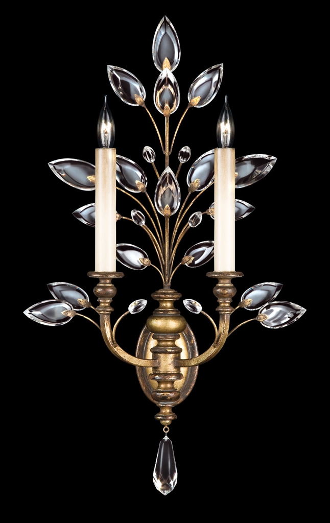Lighting Floor lamp in gold leaf with stylized faceted crystal leaves