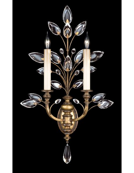 Sconce in gold leaf with stylized faceted crystal leaves