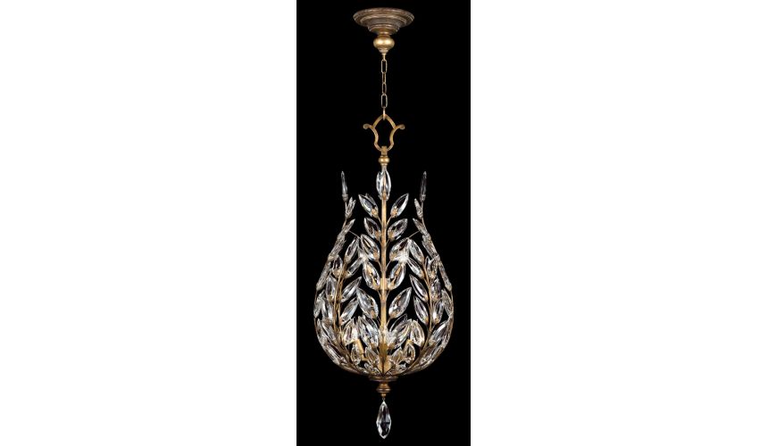 Lighting Lantern in gold leaf with stylized faceted crystal leaves