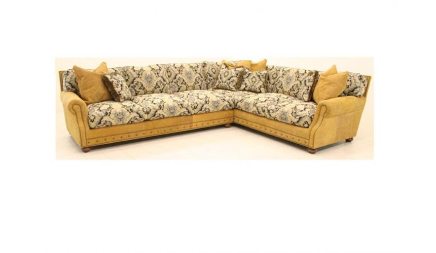 Tan Leather  Fabric 4 Piece Sectional