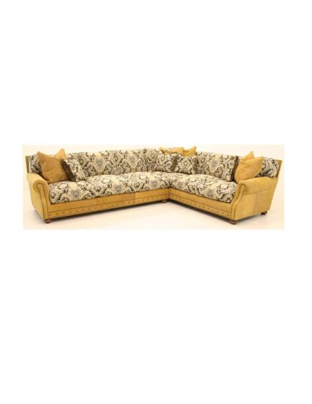Tan Leather  Fabric 4 Piece Sectional