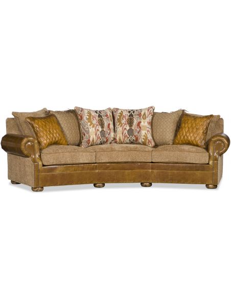Upholstered Curved Sofa with Nail Head Trims