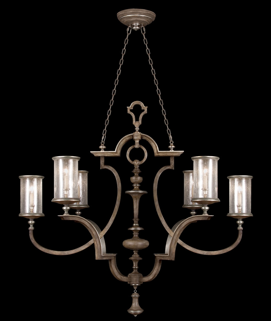 Lighting Oblong chandelier in hand painted driftwood finish