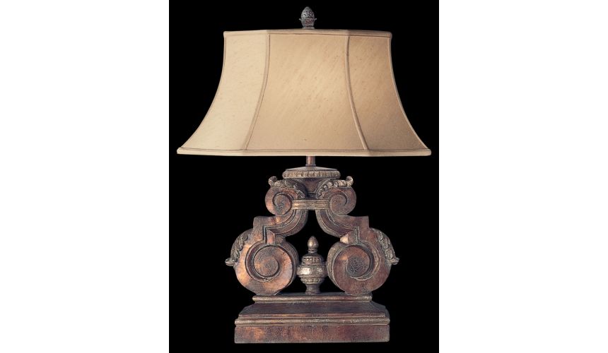 Lighting Table lamp in tortoised leather crackle finish with stained silver leaf accents
