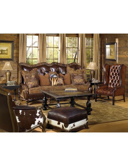Luxury Leather & Upholstered Furniture Curved High Back Brown Leather Sofa