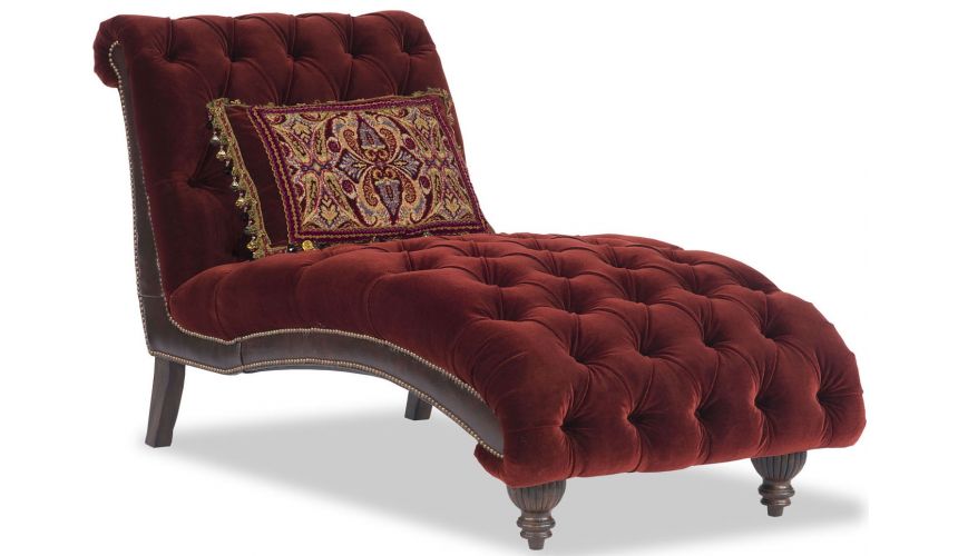Luxury Leather & Upholstered Furniture Burgundy Tufted Settee