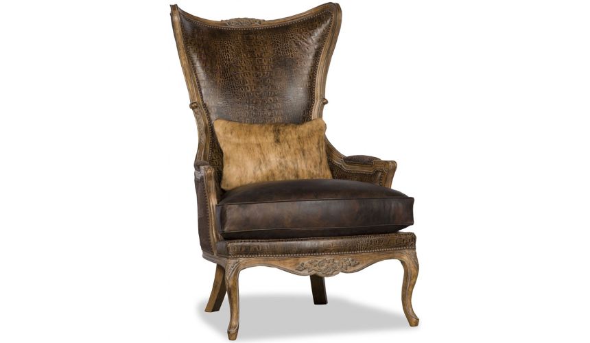Luxury Leather & Upholstered Furniture Vintage Looking Wooden Arm Chair